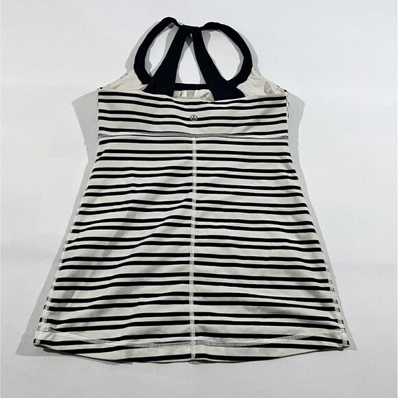 Lululemon Shirt Womens White Black Striped Scoop Me Up Built In Bra Tank Top 6 - Picture 6 of 7